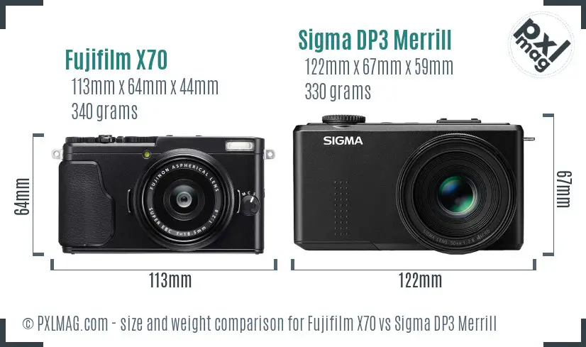 Fujifilm X70 vs Sigma DP3 Merrill size comparison
