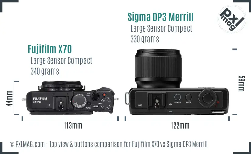 Fujifilm X70 vs Sigma DP3 Merrill top view buttons comparison