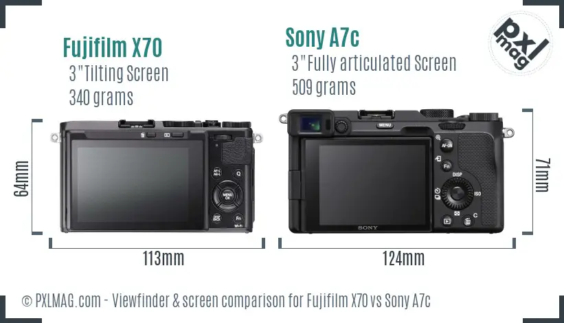 Fujifilm X70 vs Sony A7c Screen and Viewfinder comparison