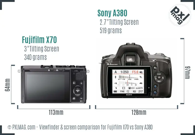 Fujifilm X70 vs Sony A380 Screen and Viewfinder comparison
