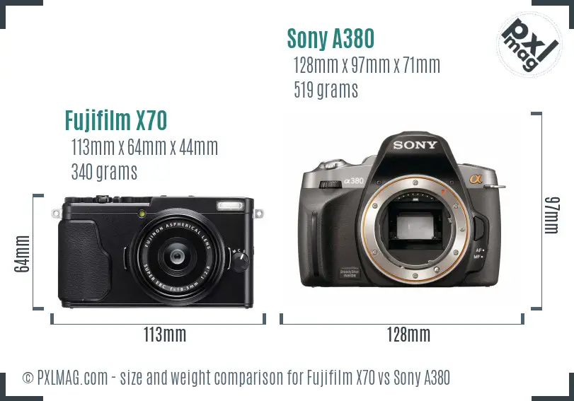 Fujifilm X70 vs Sony A380 size comparison