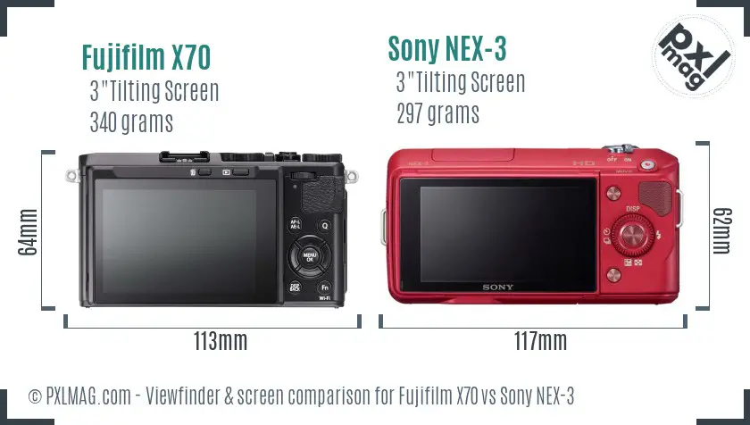 Fujifilm X70 vs Sony NEX-3 Screen and Viewfinder comparison
