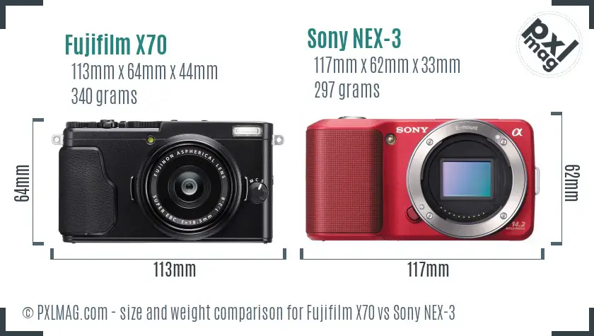 Fujifilm X70 vs Sony NEX-3 size comparison