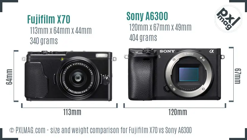 Fujifilm X70 vs Sony A6300 size comparison