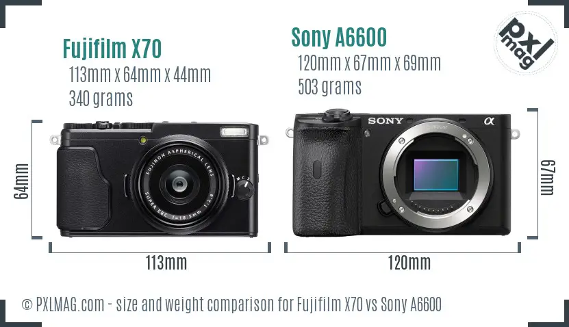 Fujifilm X70 vs Sony A6600 size comparison