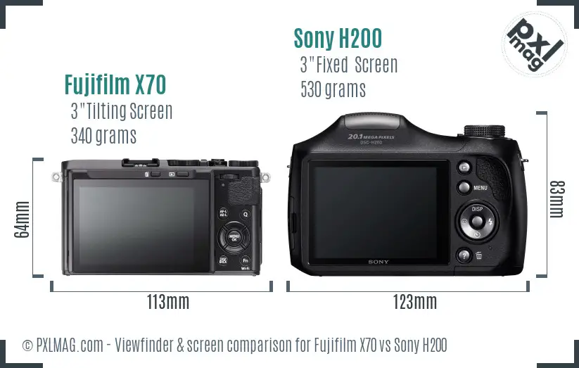 Fujifilm X70 vs Sony H200 Screen and Viewfinder comparison