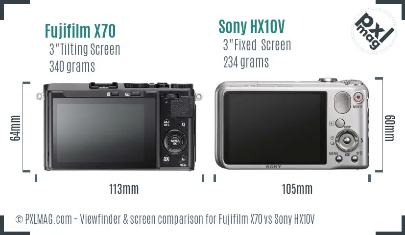 Fujifilm X70 vs Sony HX10V Screen and Viewfinder comparison