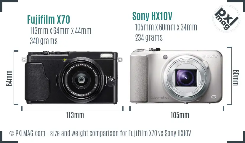 Fujifilm X70 vs Sony HX10V size comparison