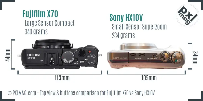 Fujifilm X70 vs Sony HX10V top view buttons comparison