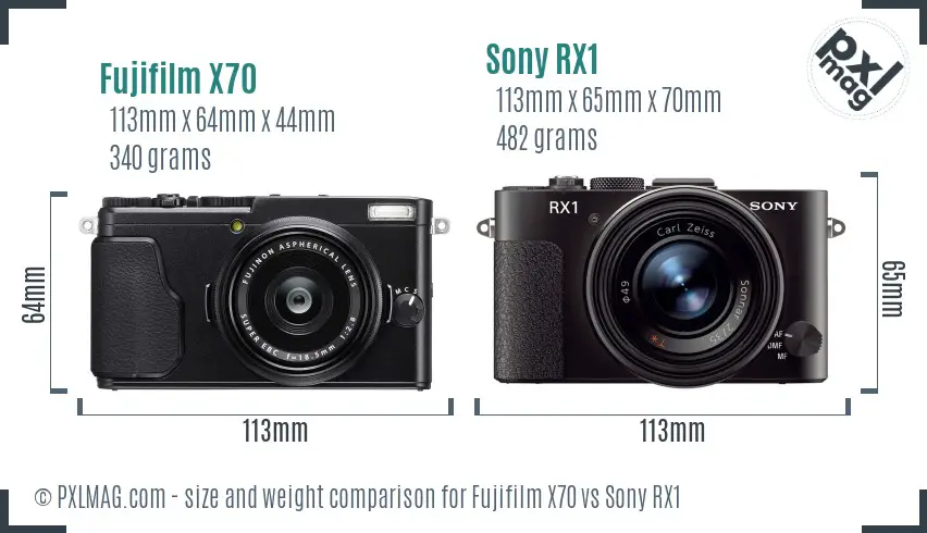 Fujifilm X70 vs Sony RX1 size comparison