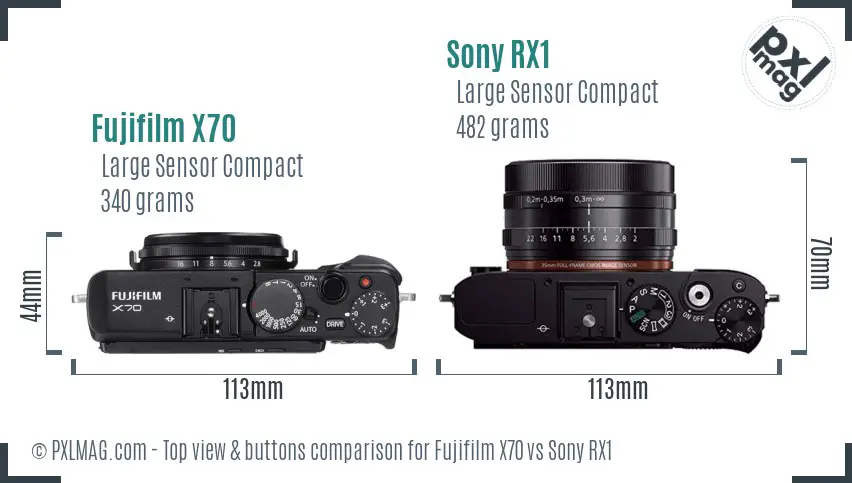 Fujifilm X70 vs Sony RX1 top view buttons comparison