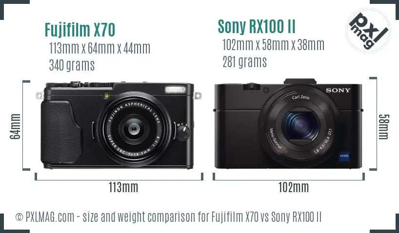 Fujifilm X70 vs Sony RX100 II size comparison