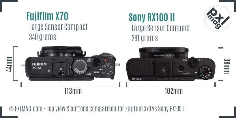 Fujifilm X70 vs Sony RX100 II top view buttons comparison
