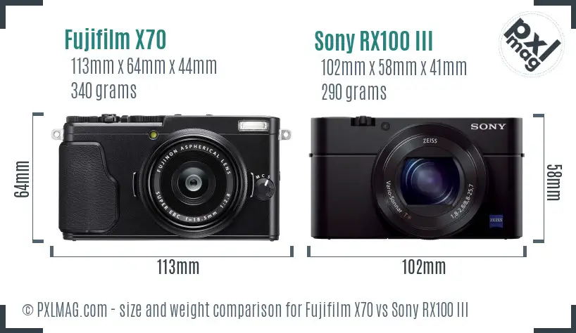 Fujifilm X70 vs Sony RX100 III size comparison