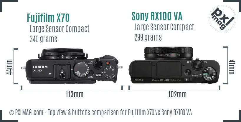 Fujifilm X70 vs Sony RX100 VA top view buttons comparison