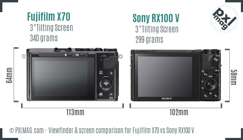 Fujifilm X70 vs Sony RX100 V Screen and Viewfinder comparison