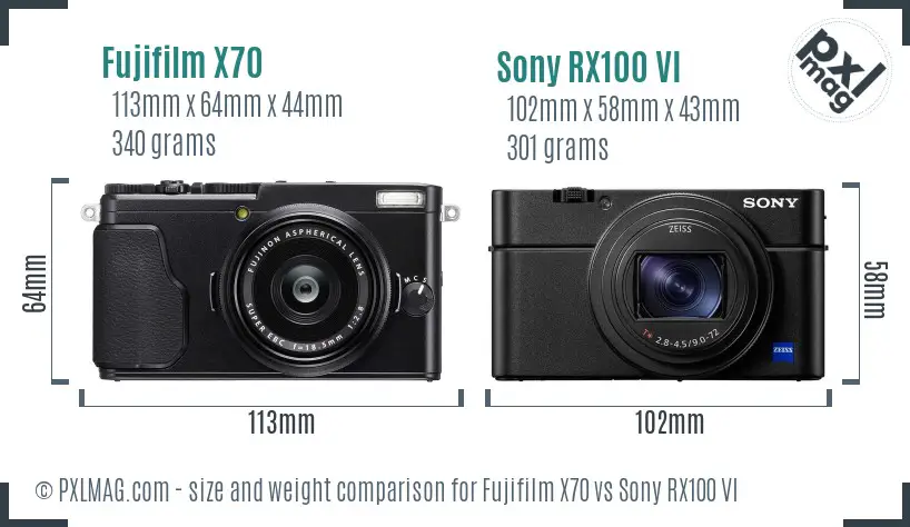 Fujifilm X70 vs Sony RX100 VI size comparison