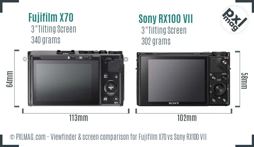 Fujifilm X70 vs Sony RX100 VII Screen and Viewfinder comparison