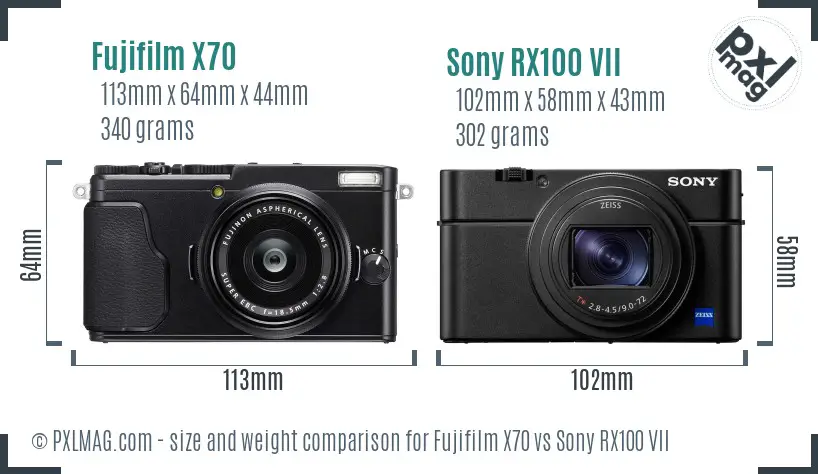 Fujifilm X70 vs Sony RX100 VII size comparison