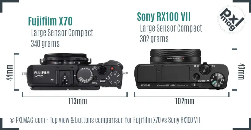Fujifilm X70 vs Sony RX100 VII top view buttons comparison