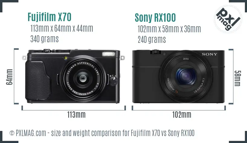 Fujifilm X70 vs Sony RX100 size comparison