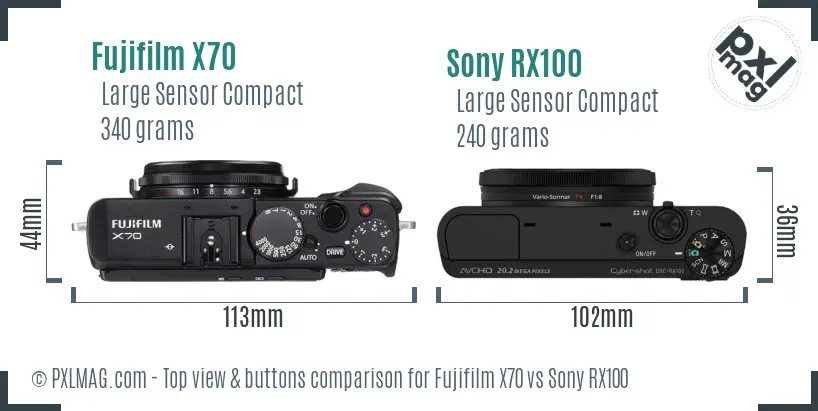Fujifilm X70 vs Sony RX100 top view buttons comparison