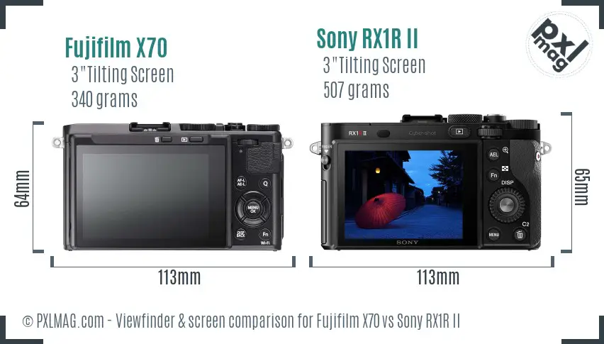 Fujifilm X70 vs Sony RX1R II Screen and Viewfinder comparison