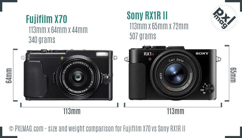 Fujifilm X70 vs Sony RX1R II size comparison