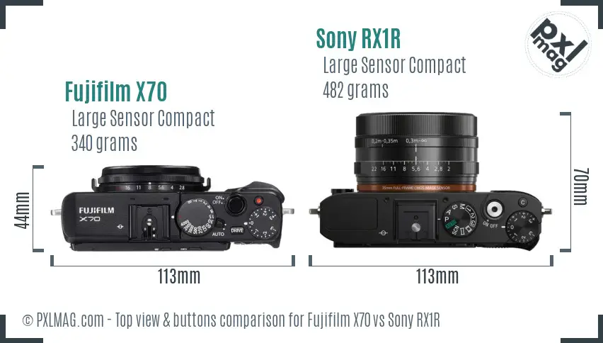 Fujifilm X70 vs Sony RX1R top view buttons comparison