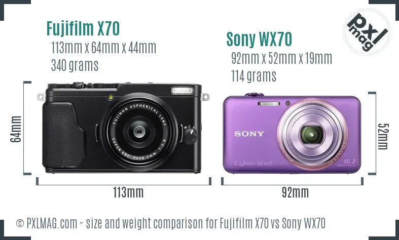 Fujifilm X70 vs Sony WX70 size comparison