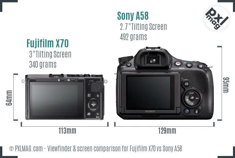Fujifilm X70 vs Sony A58 Screen and Viewfinder comparison