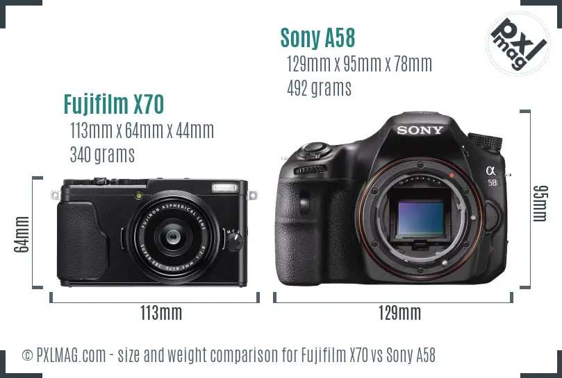 Fujifilm X70 vs Sony A58 size comparison