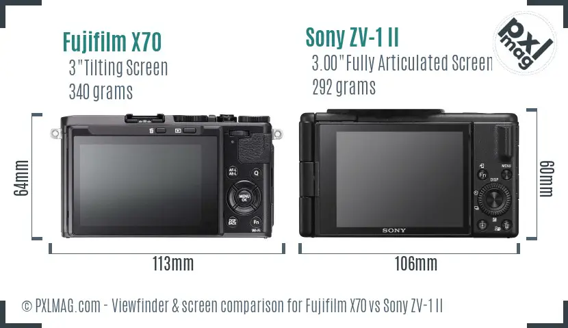 Fujifilm X70 vs Sony ZV-1 II Screen and Viewfinder comparison