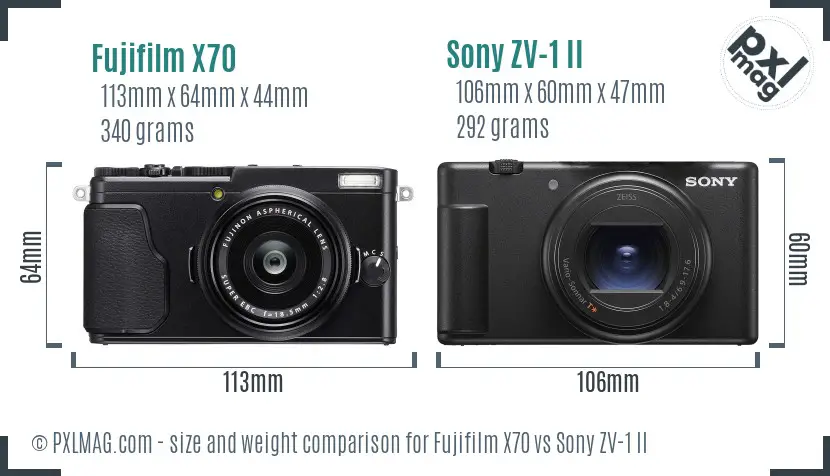 Fujifilm X70 vs Sony ZV-1 II size comparison