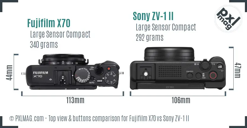 Fujifilm X70 vs Sony ZV-1 II top view buttons comparison