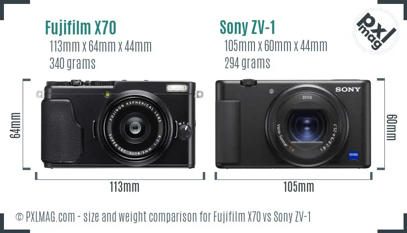 Fujifilm X70 vs Sony ZV-1 size comparison