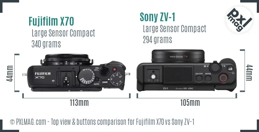 Fujifilm X70 vs Sony ZV-1 top view buttons comparison