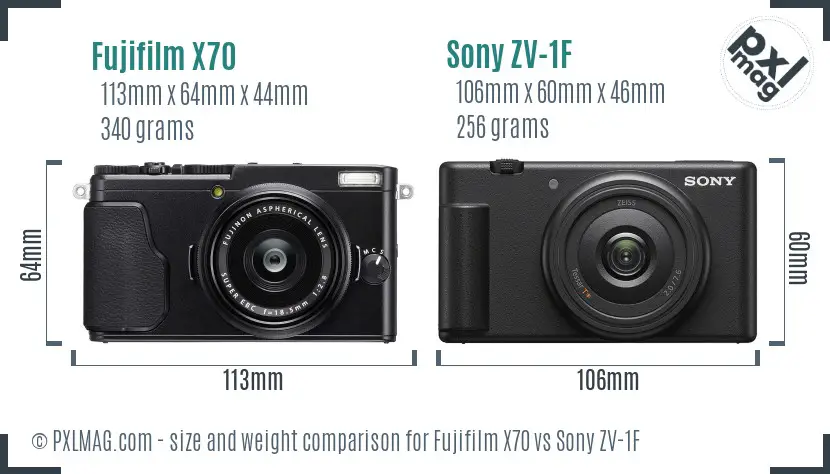 Fujifilm X70 vs Sony ZV-1F size comparison