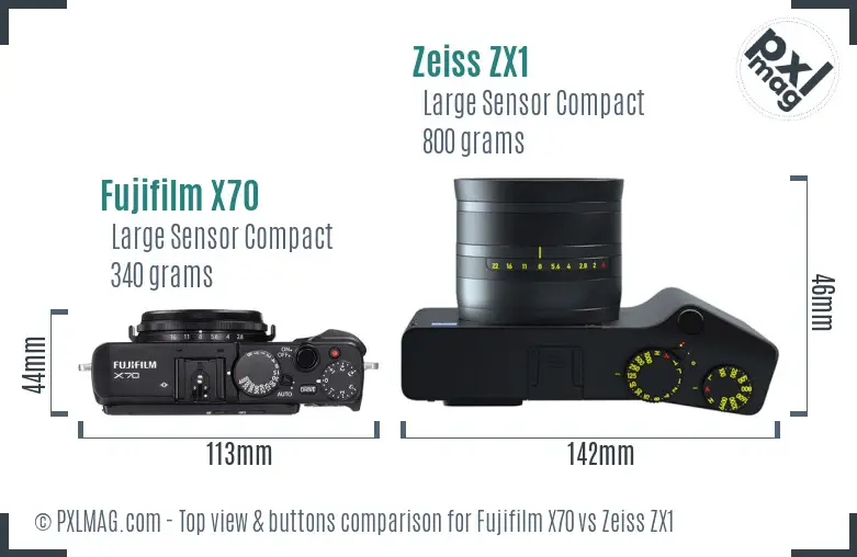 Fujifilm X70 vs Zeiss ZX1 top view buttons comparison