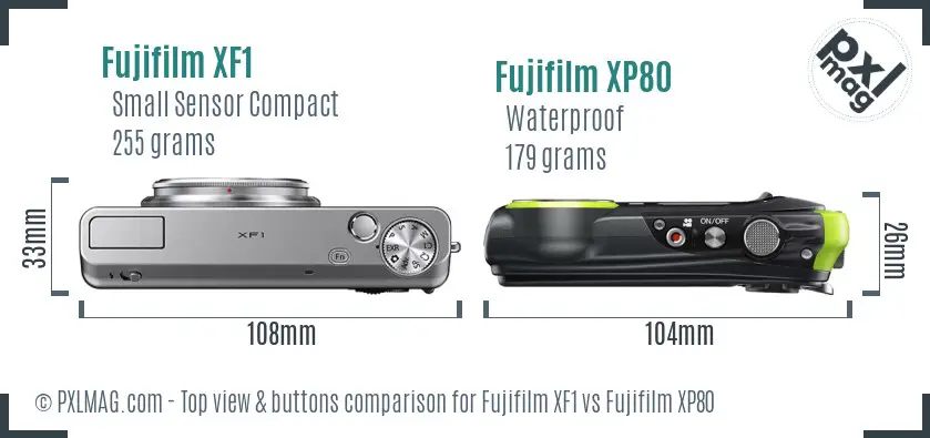Fujifilm XF1 vs Fujifilm XP80 top view buttons comparison