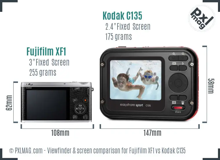 Fujifilm XF1 vs Kodak C135 Screen and Viewfinder comparison