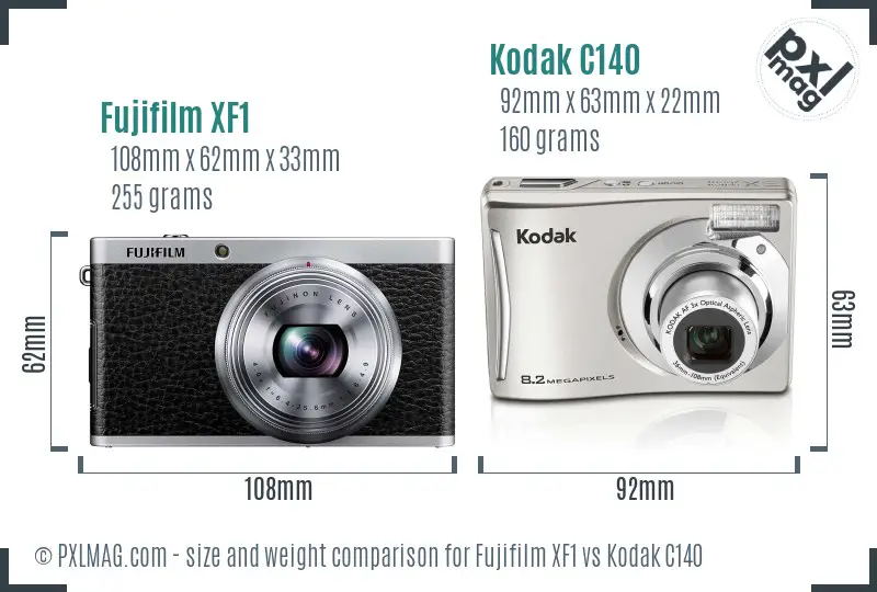 Fujifilm XF1 vs Kodak C140 size comparison Fujifilm XF1 vs Kodak C140 size comparison