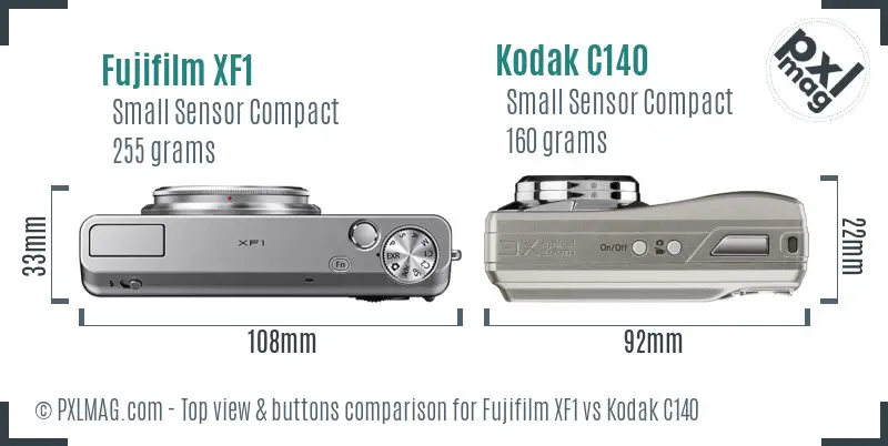 Fujifilm XF1 vs Kodak C140 top view buttons comparison Fujifilm XF1 vs Kodak C140 top view buttons comparison