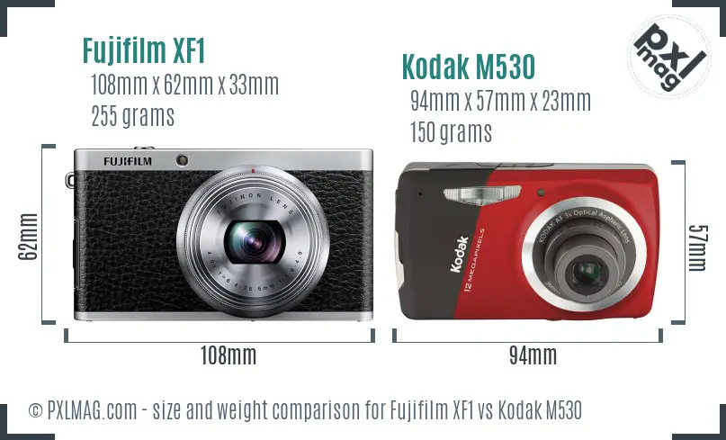 Fujifilm XF1 vs Kodak M530 size comparison