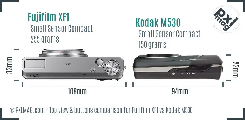 Fujifilm XF1 vs Kodak M530 top view buttons comparison