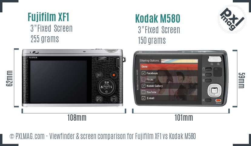 Fujifilm XF1 vs Kodak M580 Screen and Viewfinder comparison