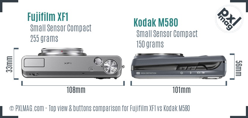 Fujifilm XF1 vs Kodak M580 top view buttons comparison