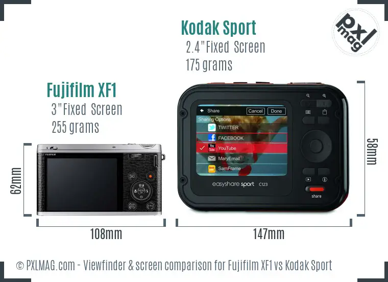 Fujifilm XF1 vs Kodak Sport Screen and Viewfinder comparison