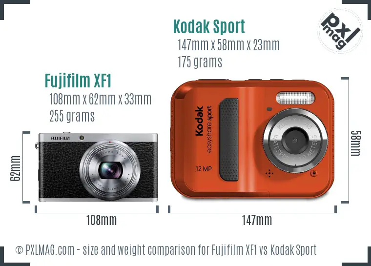 Fujifilm XF1 vs Kodak Sport size comparison