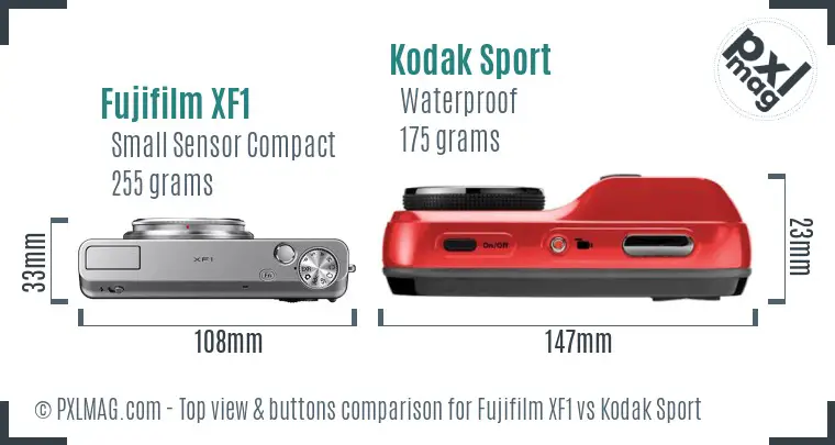 Fujifilm XF1 vs Kodak Sport top view buttons comparison